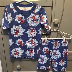 Hanna Andersson Spiderman Print Blue and Red Short John Pajama Set
